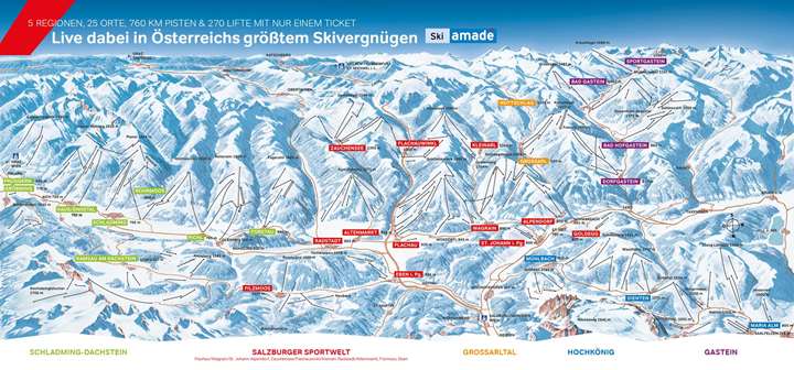 Ski Amadé pistekort - Over 700 km pister i Østrig