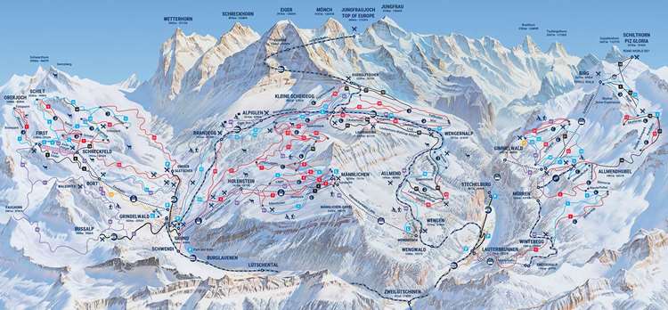 Grindelwald pistekort - Jungfrau Top of Europe